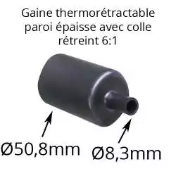 gaine thermorétractable noire à paroi épaisse avec colle taux de rétreint 6:1 diamètre 50mm