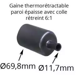 gaine thermorétractable noire à paroi épaisse avec colle taux de rétreint 6:1 diamètre 70mm