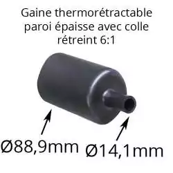 gaine thermorétractable noire à paroi épaisse avec colle taux de rétreint 6:1 diamètre 89mm