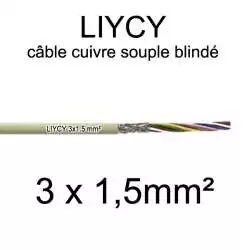 câble électrique blindé série LIYCY 3x1.5 section 1.5mm2 3 conducteurs