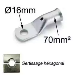 Cosse a sertir 70mm2 trou M16 cosse 70mm² M16 Cosse a sertir 70mm2 trou M16 cosse 70mm² M16