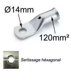 cosse à sertir cuivre étamé 120mm² trou M14