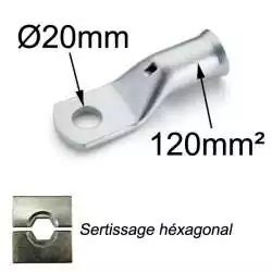 cosse à sertir cuivre étamé 120mm² trou M20