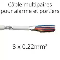 cable electrique multipaire pour cablage pour alarme et portier en 4 paires 8 fils 0.22mm2 022
