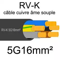 câble électrique âme cuivre souple série RVK 5 conducteurs 16mm2 5G16mm2