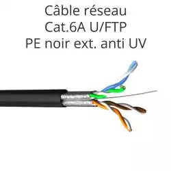 vente au mètre câble réseau cat 6a U/FTP pour pose en exterieur gaine PE noir résistant aux UV et aux intempéries