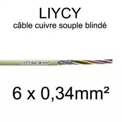 câble électrique blindé série LIYCY 0.34mm2 6 conducteurs 6x0.34mm2