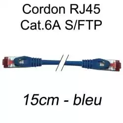 cordon réseau ethernet RJ45 cat.6A SFTP - 15cm - bleu