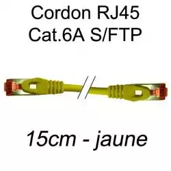 cordon réseau ethernet RJ45 cat.6A SFTP - 15cm - jaune