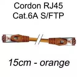 cordon réseau ethernet RJ45 cat.6A SFTP - 15cm - orange