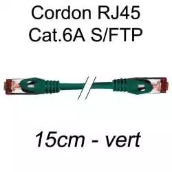 cordon réseau ethernet RJ45 cat.6A SFTP - 15cm - vert