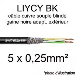 câble électrique blindé noir LIYCY BK pour exterieur 5 fils conducteurs section 0.25mm² 5x0.25mm2