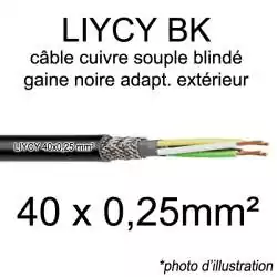 câble électrique blindé noir LIYCY BK pour exterieur 40 fils conducteurs section 0.25mm² 40x0.25mm2