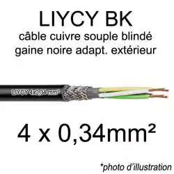 câble électrique blindé noir LIYCY BK pour exterieur 4 fils conducteurs section 0.34mm² 4x0.34mm2