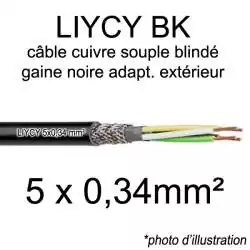 câble électrique blindé noir LIYCY BK pour exterieur 5 fils conducteurs section 0.34mm² 5x0.34mm2