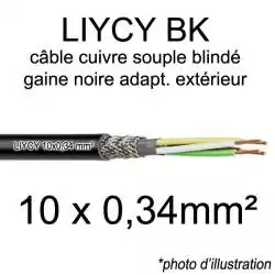câble électrique blindé noir LIYCY BK pour exterieur 10 fils conducteurs section 0.34mm² 10x0.34mm2