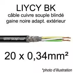 câble électrique blindé noir LIYCY BK pour exterieur 20 fils conducteurs section 0.34mm² 20x0.34mm2