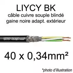câble électrique blindé noir LIYCY BK pour exterieur 40 fils conducteurs section 0.34mm² 40x0.34mm2