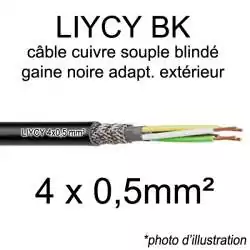 câble électrique blindé noir LIYCY BK pour exterieur 4 fils conducteurs section 0.5mm² 4x0.5mm2