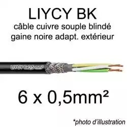 câble électrique blindé noir LIYCY BK pour exterieur 6 fils conducteurs section 0.5mm² 6x0.5mm2