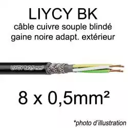 câble électrique blindé noir LIYCY BK pour exterieur 8 fils conducteurs section 0.5mm² 8x0.5mm2