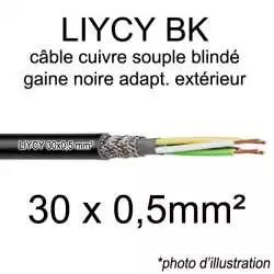 câble électrique blindé noir LIYCY BK pour exterieur 30 fils conducteurs section 0.5mm² 30x0.5mm2