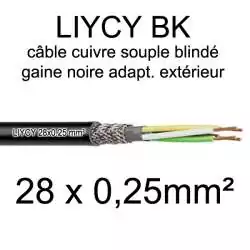 câble électrique blindé noir LIYCY BK pour exterieur 28 fils conducteurs section 0.25mm² 28x0.25mm2