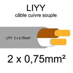 câble cuivre souple isolé PVC série LIYY 2 conducteurs 0.75mm2 2x0.75mm2