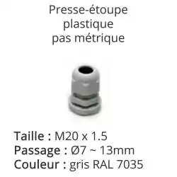 presse etoupe etanche IP68 gris RAL 7035 avec contre ecrou taille M20x1.5