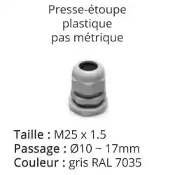 presse etoupe etanche IP68 gris RAL 7035 avec contre ecrou taille M25x1.5