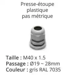 presse etoupe etanche IP68 gris RAL 7035 avec contre ecrou taille M40x1.5