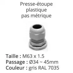 presse etoupe etanche IP68 gris RAL 7035 avec contre ecrou taille M63x1.5
