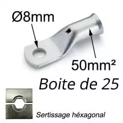 cosse à sertir cuivre étamé 50mm² trou M8 boite de 25 pieces cosse à sertir cuivre étamé 50mm² trou M8 boite de 25 pieces