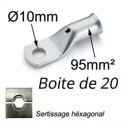 cosse à sertir cuivre étamé 95mm² trou M10 boite de 20 pieces cosse à sertir cuivre étamé 95mm² trou M10 boite de 20 pieces