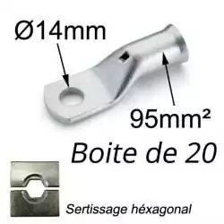 cosse à sertir cuivre étamé 95mm² trou M14 boite de 20 pieces cosse à sertir cuivre étamé 95mm² trou M14 boite de 20 pieces