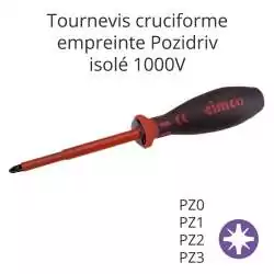 tournevis cruciforme empreinte pozidriv n°0 PZ0 isolé 1000V avec manche bi-matière rouge et noir