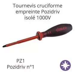 tournevis cruciforme empreinte pozidriv n°1 PZ1 isolé 1000V avec manche bi-matière rouge et noir