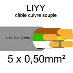 câble cuivre souple isolé PVC série LIYY 5 conducteurs 0.5mm2 5x0.5mm2