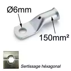 cosse à sertir cuivre étamé 150mm² trou M6