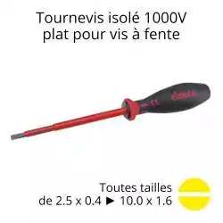tournevis plat isolé 1000V avec manche bi-matière 2.5 x 0.4