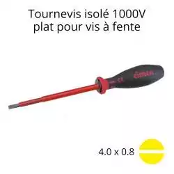 tournevis plat isolé 1000V avec manche bi-matière 4.0 x 0.8