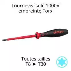 tournevis cruciforme empreinte Torx T8 isolé 1000V avec manche bi-matière rouge et noir