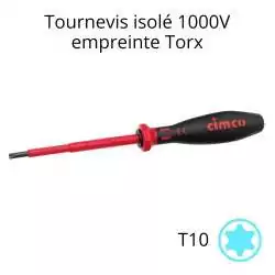 tournevis cruciforme empreinte Torx T10 isolé 1000V avec manche bi-matière rouge et noir