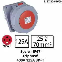 socle prise industrielle P17 pour montage facade armoire triphasé 3P+T 4 poles 125A 3137-309-1600