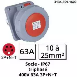 socle prise industrielle P17 pour montage facade armoire triphasé 3P+N+T 5 poles 63A 3134-309-1600
