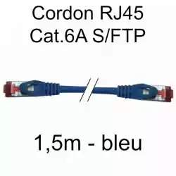 cordon réseau ethernet RJ45 cat.6A SFTP - 1,5m - bleu