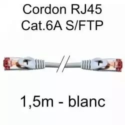 cordon réseau ethernet RJ45 cat.6A SFTP - 1,5m - blanc