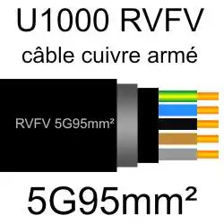 câble électrique armé renforcé âme cuivre U1000 RVFV 5 conducteurs section 95mm² 5G95mm2