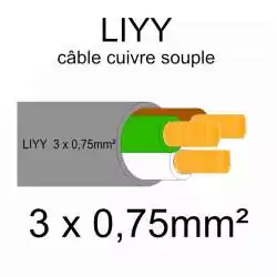 câble cuivre souple isolé PVC série LIYY 3 conducteurs 0.75mm2 3x0.75mm2