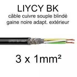 câble électrique blindé noir LIYCY BK pour exterieur 3 fils conducteurs section 1mm² 3x1mm2